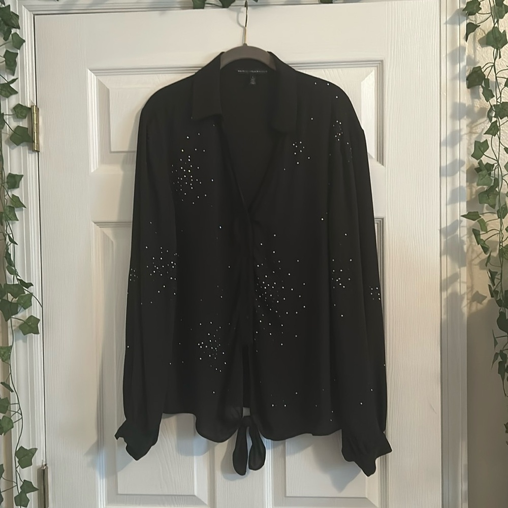 White House Black Market button up blouse with rhinestones